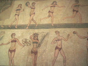 Image of the "bikini girls" mosaic at the Piazza Armerina in Sic